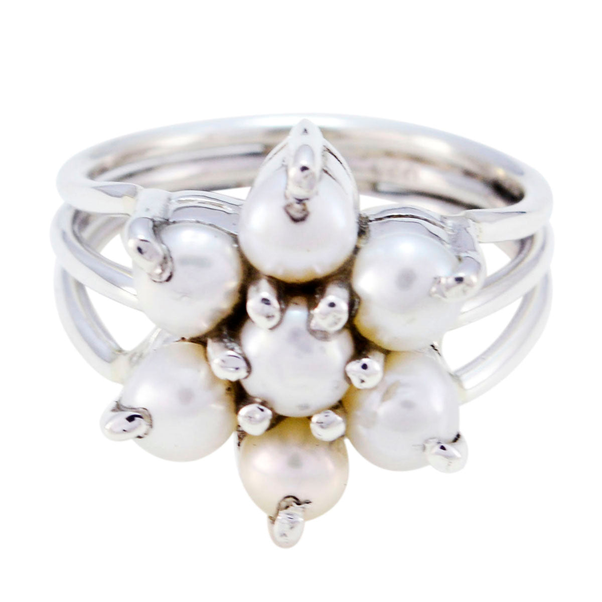 Pearl Hepta Indian 925 Silver White Gemstone Minimal Floral Ring Jewelry