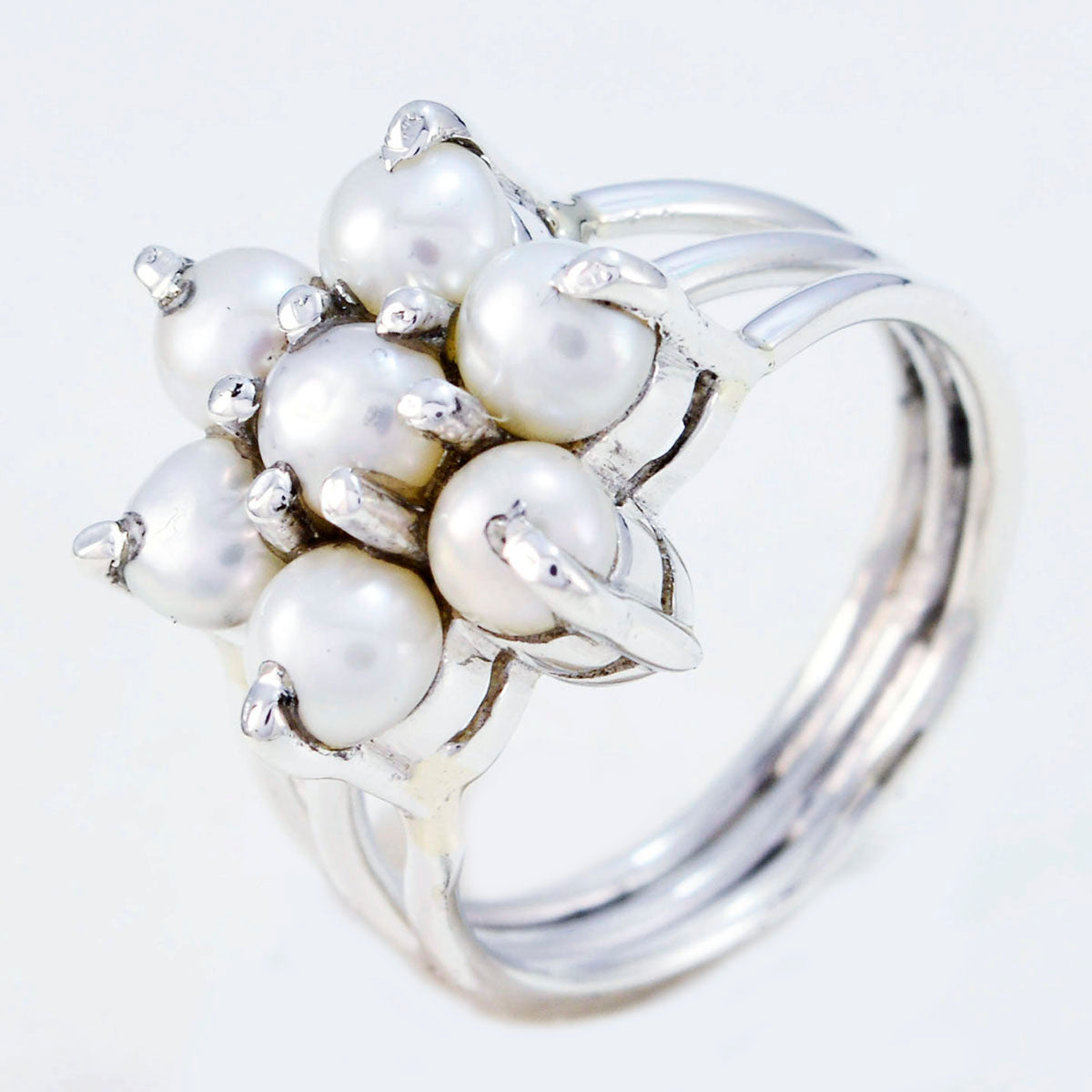 Pearl Hepta Indian 925 Silver White Gemstone Minimal Floral Ring Jewelry
