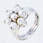 Pearl Hepta Indian 925 Silver White Gemstone Minimal Floral Ring Jewelry