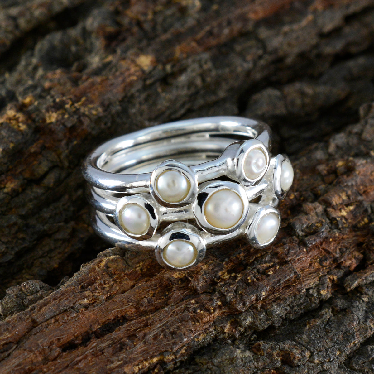 Pearl multiple African 925 Silver White Gemstone Eye catching Contemporary Ring Jewellery