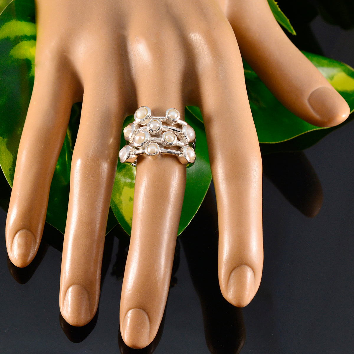 Pearl multiple Russian 925 Sterling Silver White Gemstones Versatile Trendy Ring Jewellery