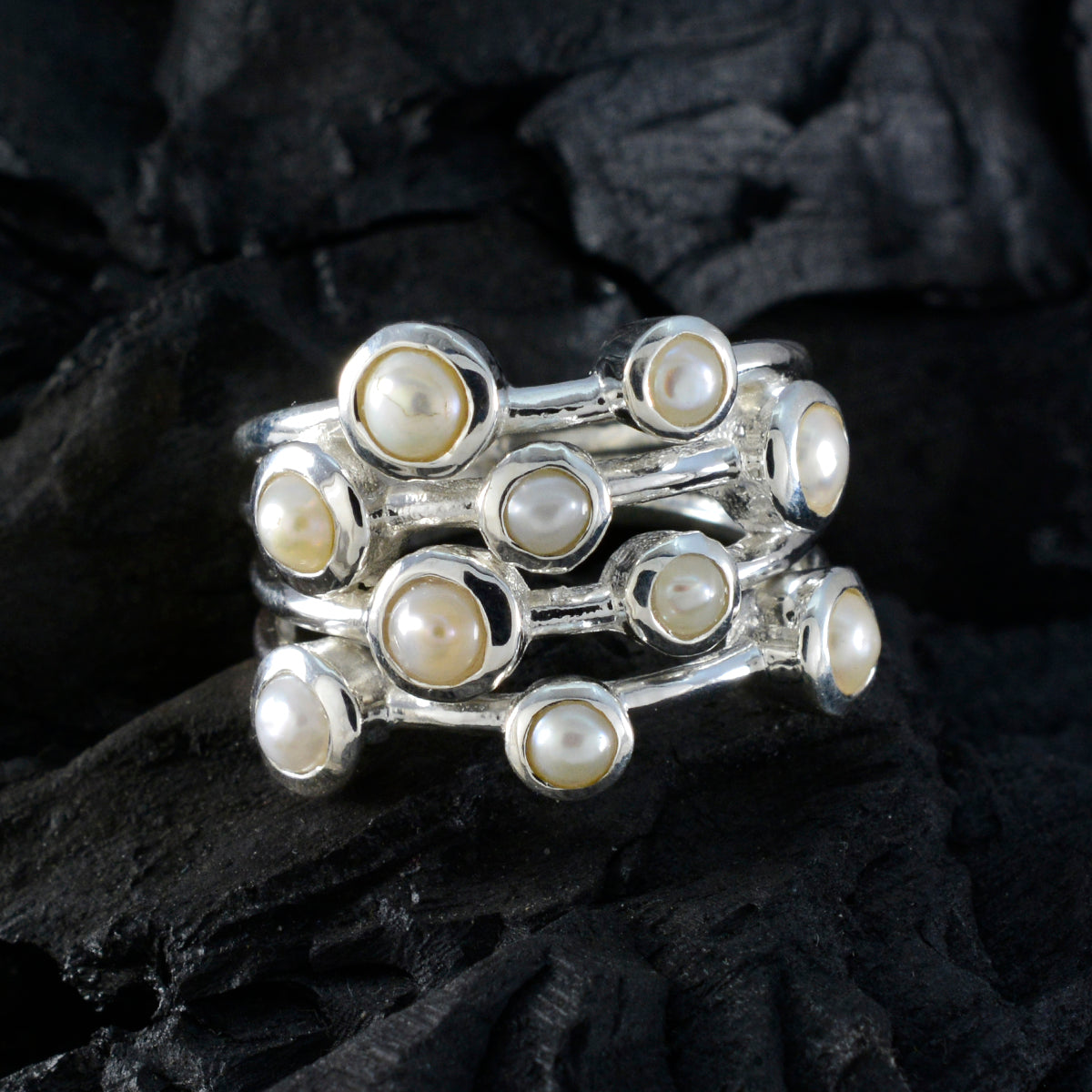 Pearl multiple Russian 925 Sterling Silver White Gemstones Versatile Trendy Ring Jewellery