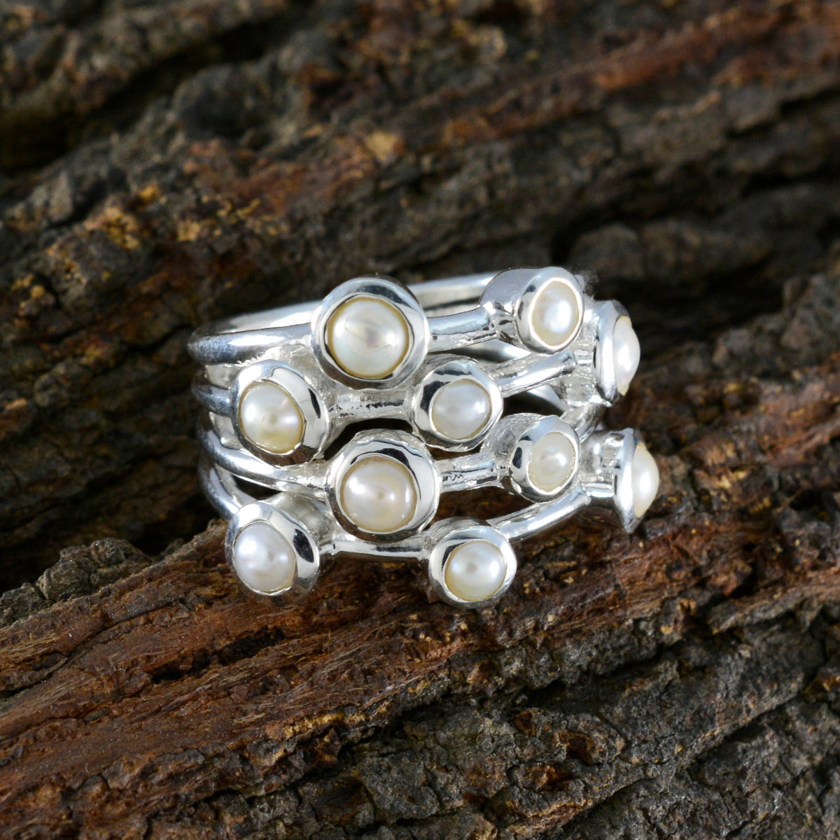 Pearl multiple Russian 925 Sterling Silver White Gemstones Versatile Trendy Ring Jewellery