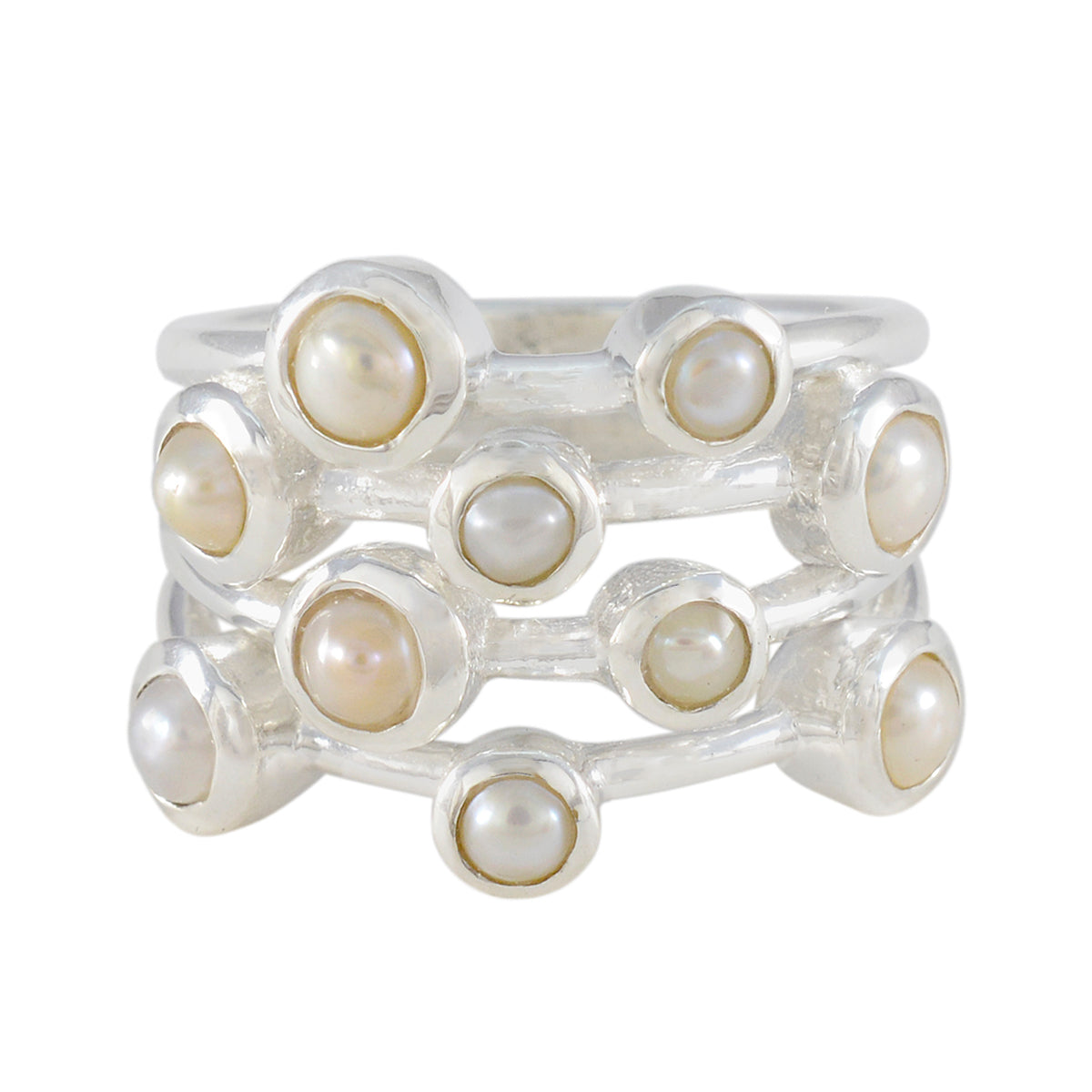 Pearl multiple Russian 925 Sterling Silver White Gemstones Versatile Trendy Ring Jewellery メイン画像