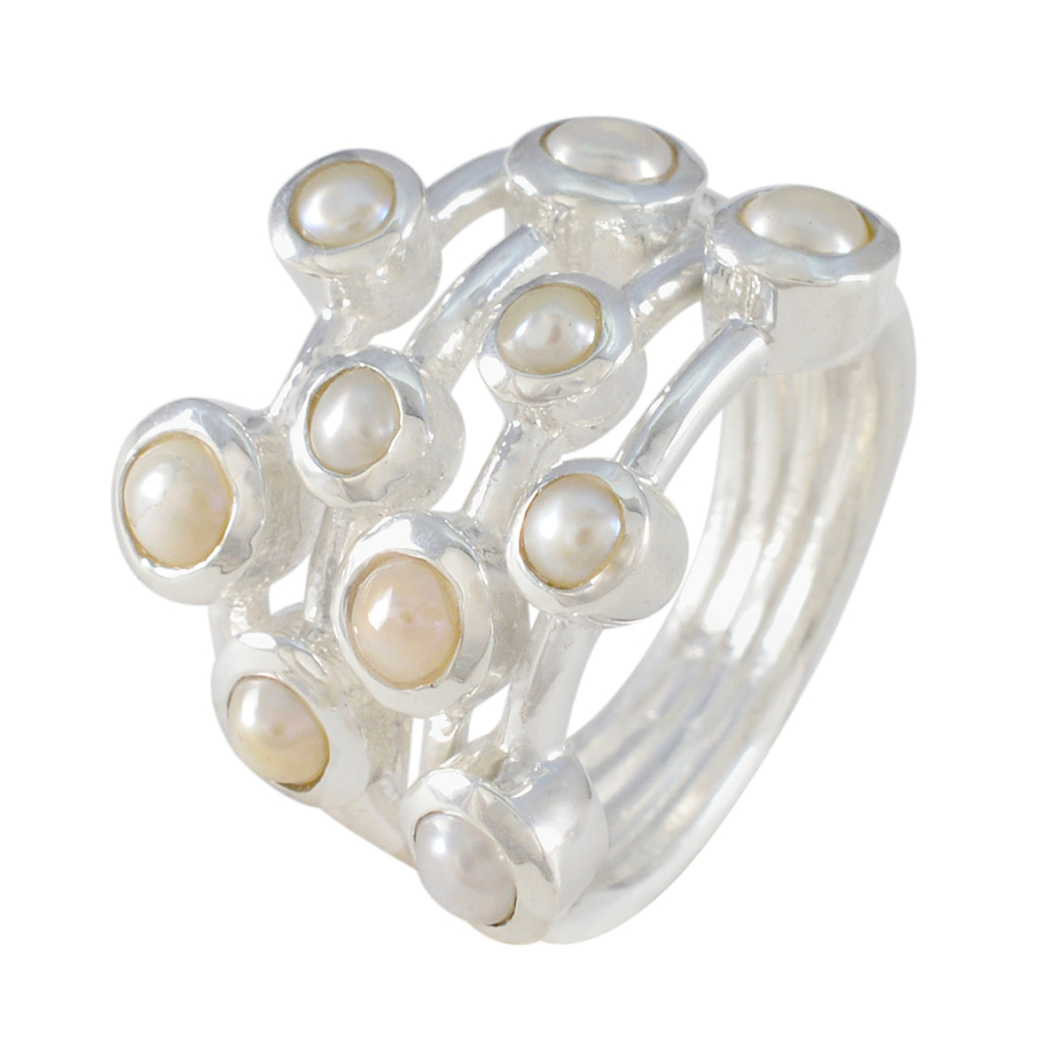 Pearl multiple Russian 925 Sterling Silver White Gemstones Versatile Trendy Ring Jewellery