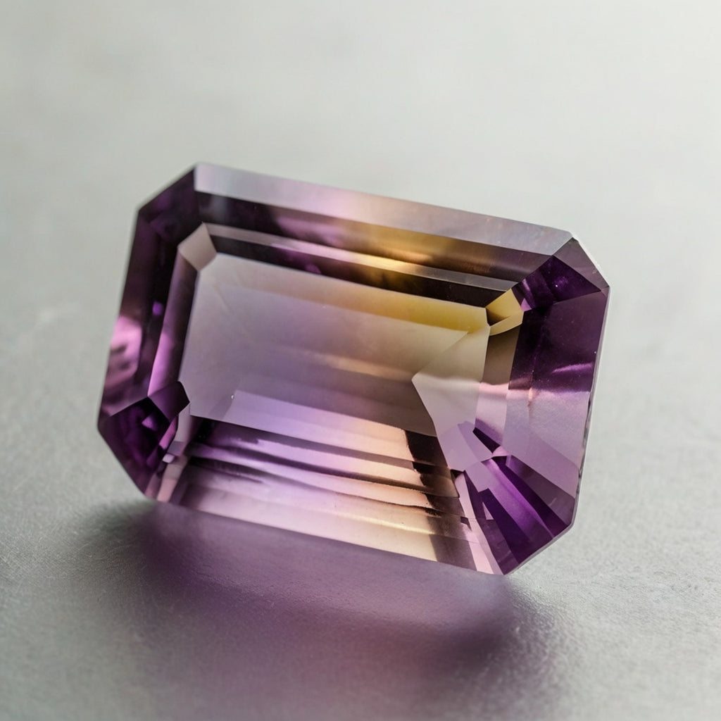 Ametrine 1PC Large 10x12 MM Emerald Faceted Multicolor Polished Semi Precious Loose Gems