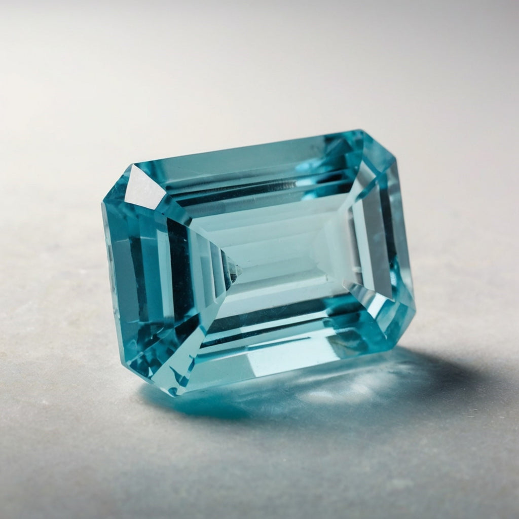Aquamarine 1PC Medium 7x10 MM Emerald Faceted Blue Fiery Semi Precious Gems