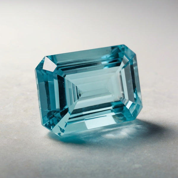 Aquamarine 1PC Medium 7x10 MM Emerald Faceted Blue Fiery Semi Precious Gems