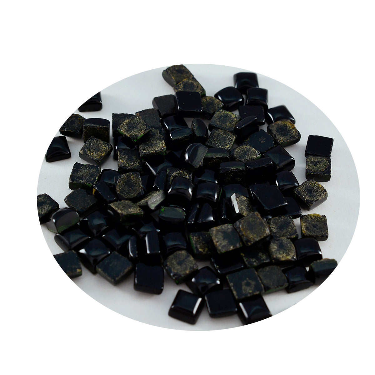 Schwarzer Onyx, 10 Stück, winzige 5 x 5 mm, quadratischer Cabochon, schwarz glänzende Halbedelsteine Zweitbild
