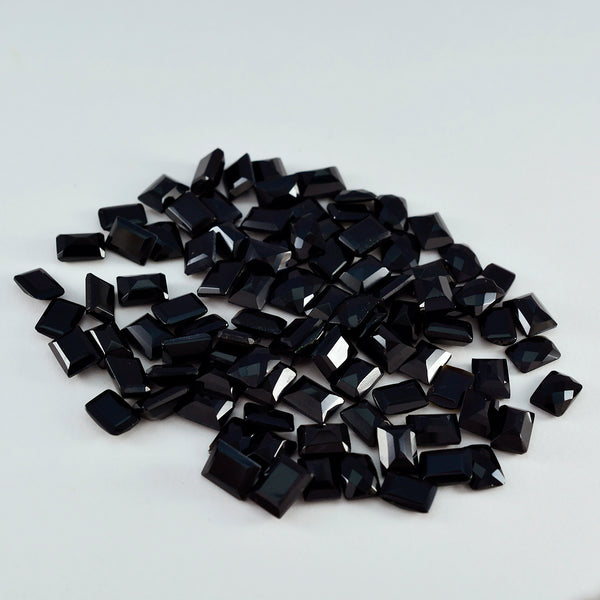 Schwarzer Onyx, 10 Stück, winziger 4 x 6 mm Smaragd, facettiert, schwarz, natürlicher Halbedelstein, loser Edelstein
