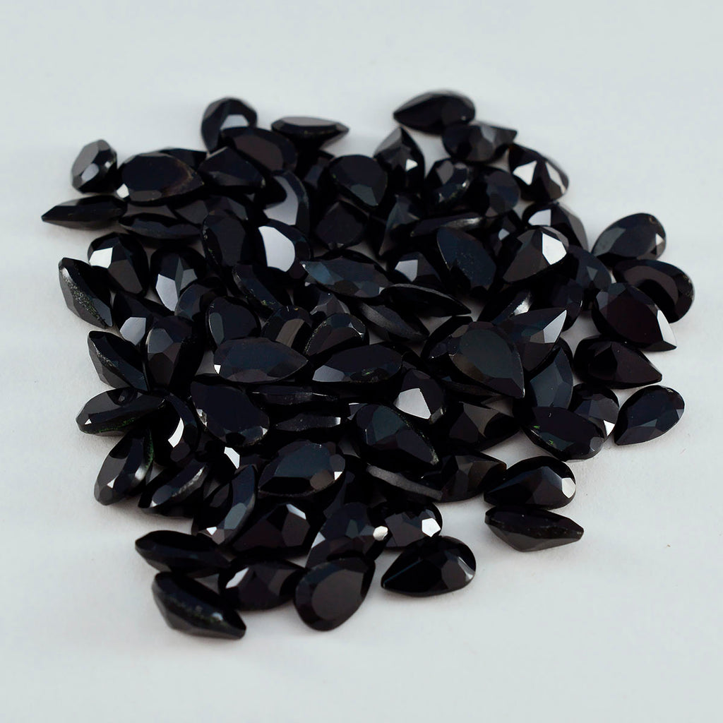 Black Onyx 10PC Tiny 4x6 MM Pear Faceted Black Fiery Semi Precious Gems