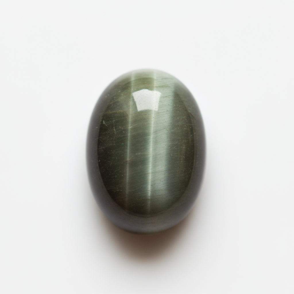 Cats Eye 1PC Large 9x11 MM Oval Cabochon Gray Lustrous Precious Loose Gemstone
