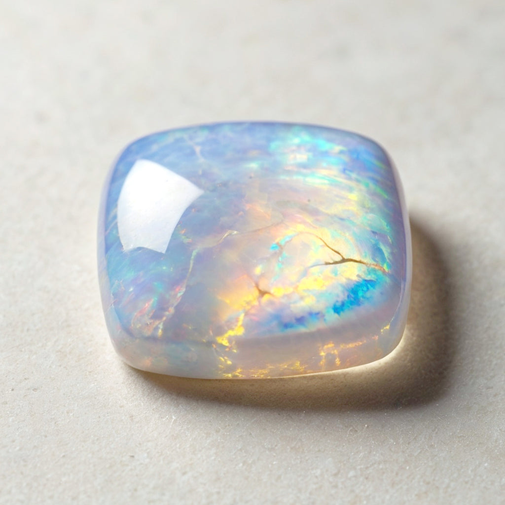 Created Opal 1PC Medium 9x9 MM Cushion Cabochon White Lustrous semi Precious Loose Gemstone