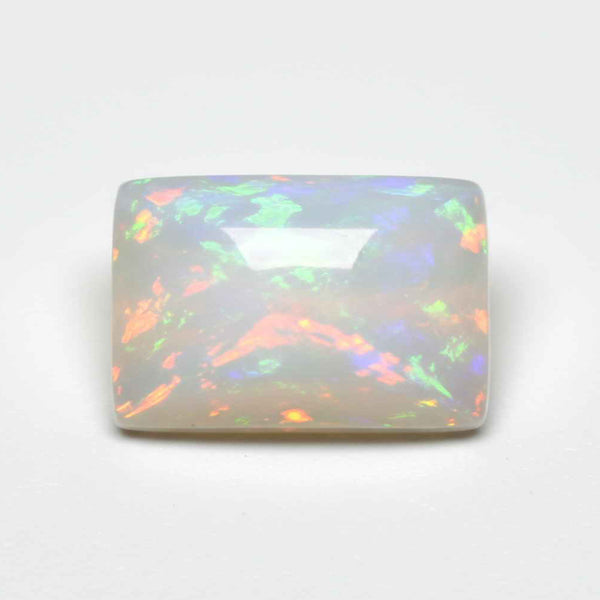 Created Opal 1PC Small 6x8 MM Emerald Cabochon White Lustrous semi Precious Loose Gemstone
