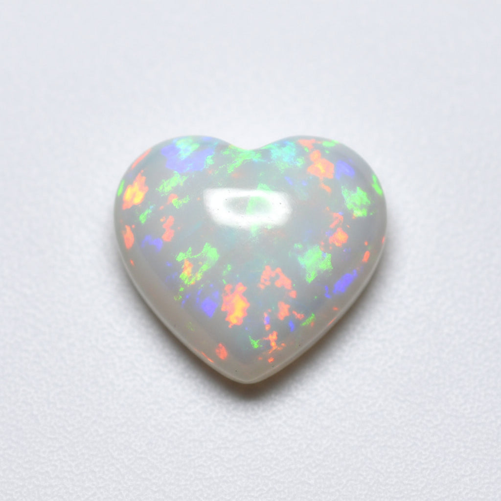 Created Opal 1PC Large 11x11 MM Heart Cabochon White Polished semi Precious Precious Gemstone