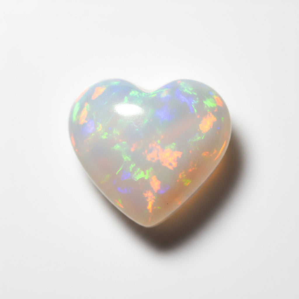 Created Opal 1PC Small 8x8 MM Heart Cabochon White Fiery semi Precious Loose Gemstone