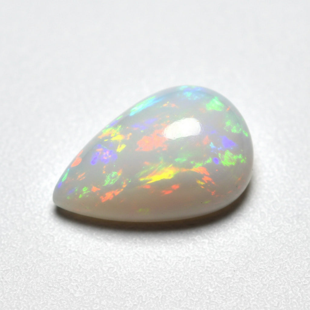 Created Opal 1PC Large 8x12 MM Pear Cabochon White Fine semi Precious Semi Precious Gemstone