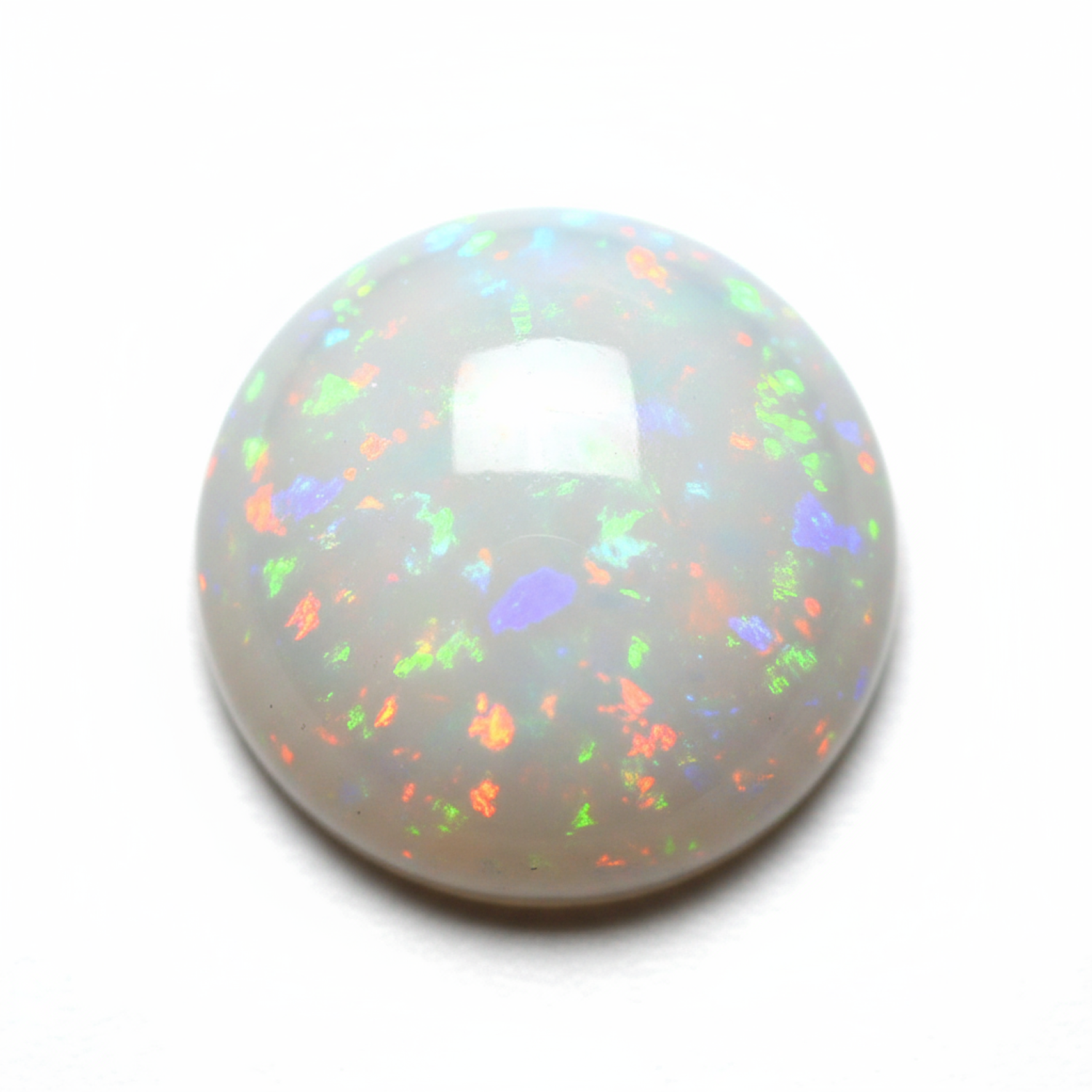 Created Opal 1PC Large 10x10 MM Round Cabochon White Brilliant semi Precious Loose Gemstones Huvudsaklig produktbild