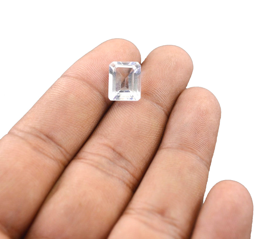 Crystal Quartz 1PC Small 6x9 MM Emerald Faceted White Lustrous Semi Precious Loose Gemstone