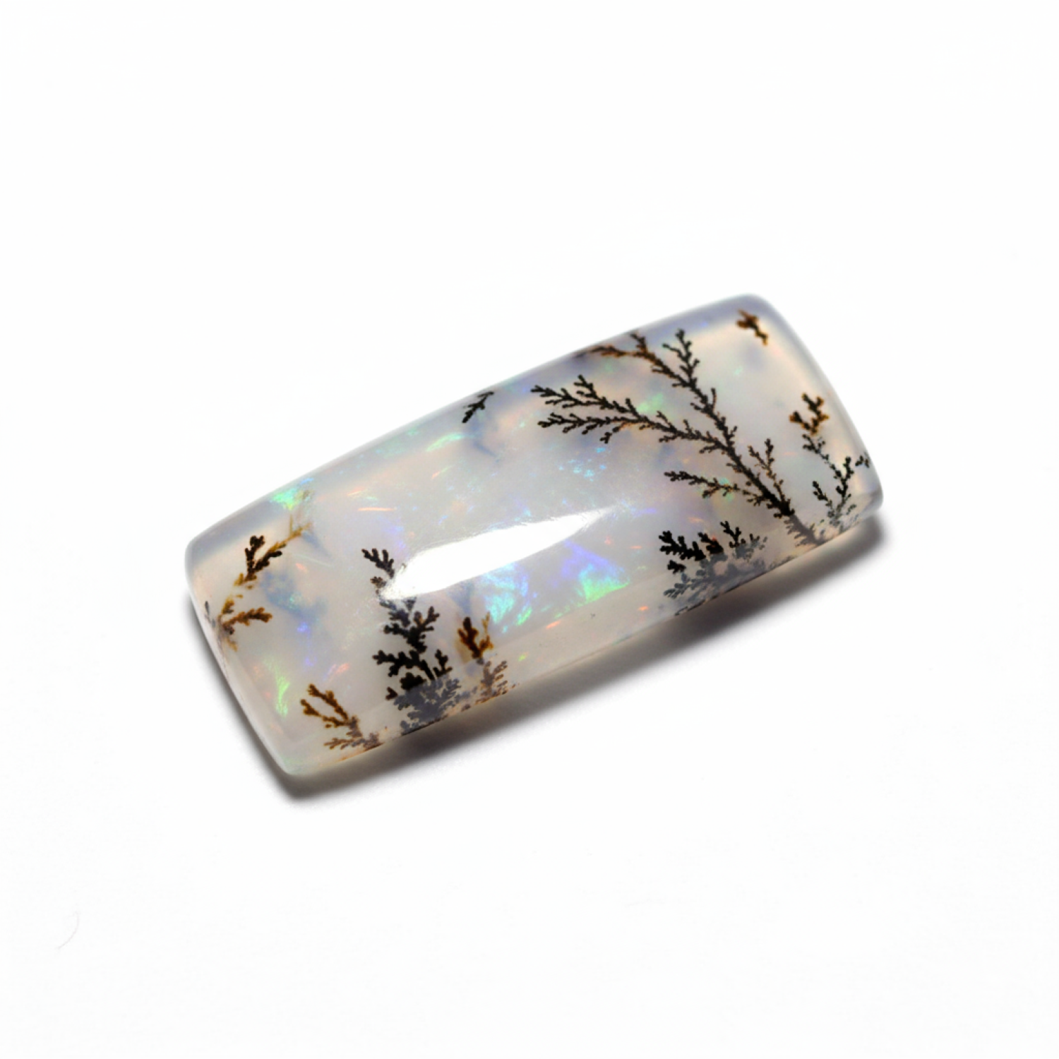 Dendritenopal, 1 Stück, klein, 6 x 12 mm, Baguette-Cabochon, weiß, natürliche Halbedelsteine Zweitbild