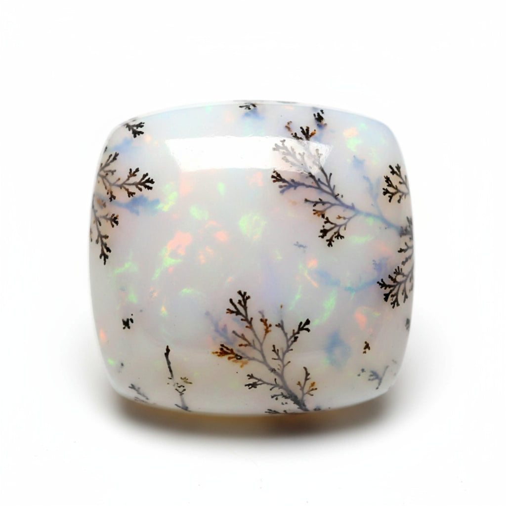 Dendrite Opal 1PC Large 10x10 MM Cushion Cabochon White Sparkling semi Precious Semi Precious Gemstone