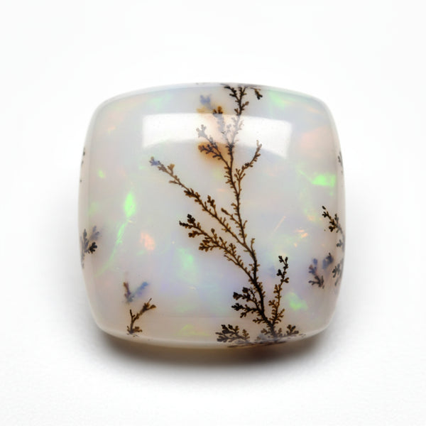 Dendrite Opal 1PC Large 10x10 MM Cushion Cabochon White Sparkling semi Precious Semi Precious Gemstone