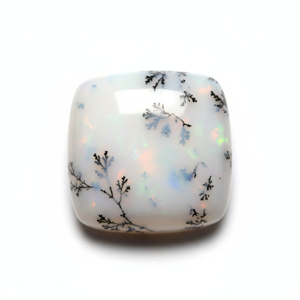Dendrite Opal 1PC Small 7x7 MM Cushion Cabochon White Pure semi Precious Loose Gems