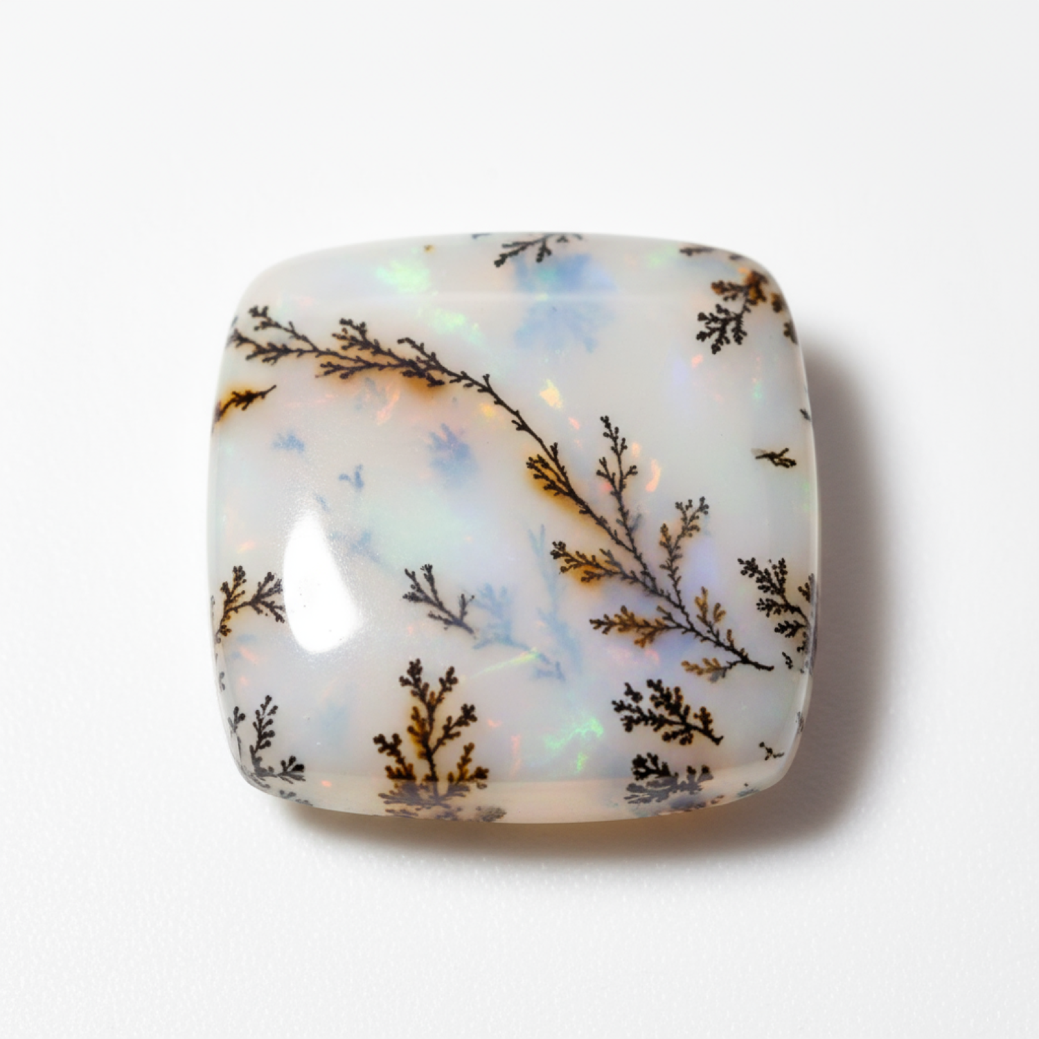 Dendrite Opal 1PC Small 8x8 MM Cushion Cabochon White Fiery semi Precious Loose Gemstone Hoofdafbeelding