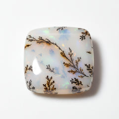 Dendritenopal, 1 Stück, klein, 8 x 8 mm, Kissen-Cabochon, weiß, feurig, Halbedelstein, loser Edelstein