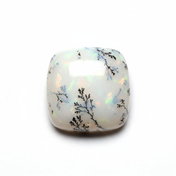 Dendrite Opal 1PC Small 8x8 MM Cushion Cabochon White Fiery semi Precious Loose Gemstone