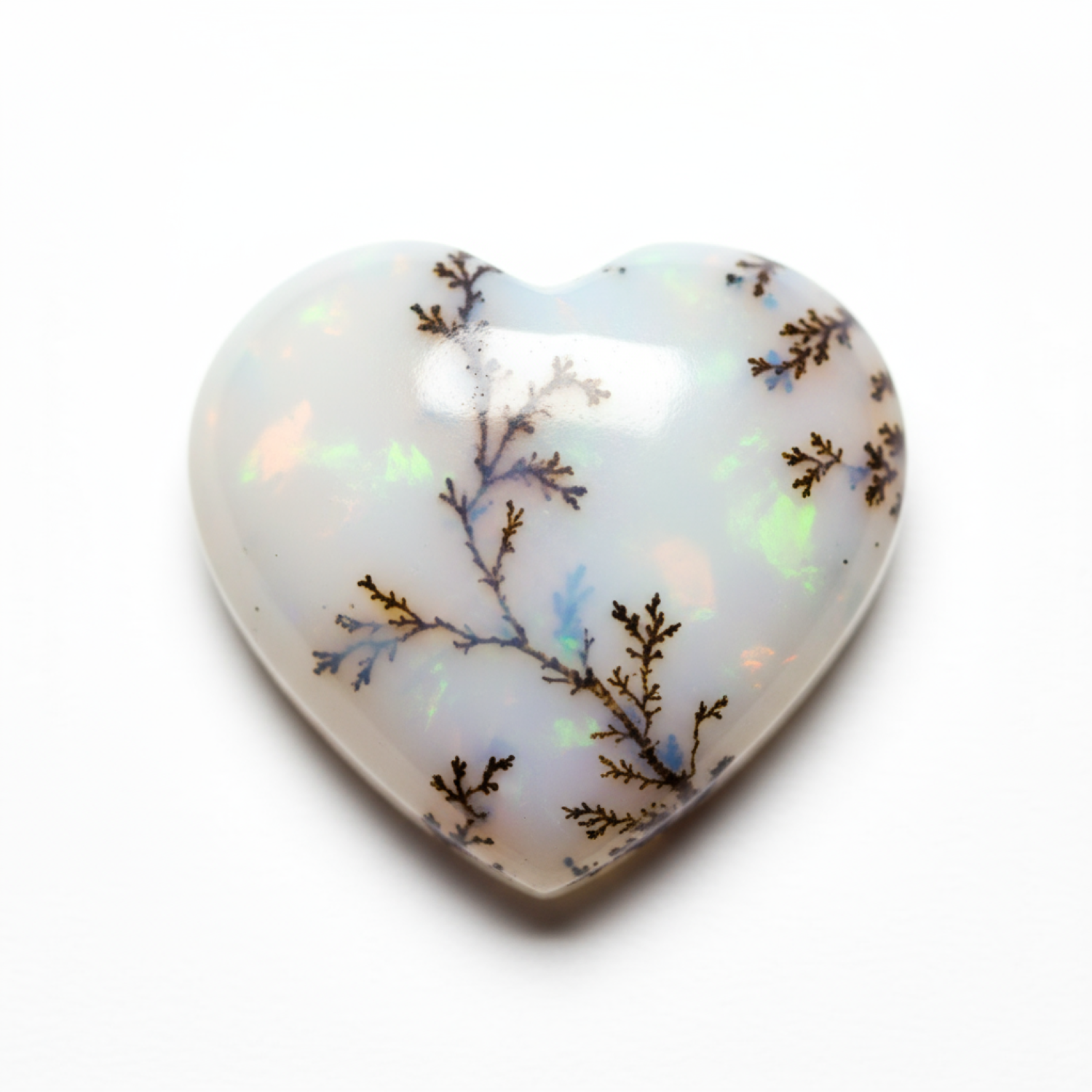 Dendrite Opal 1PC Large 10x10 MM Heart Cabochon White Pure semi Precious Loose Gems Hoofdafbeelding