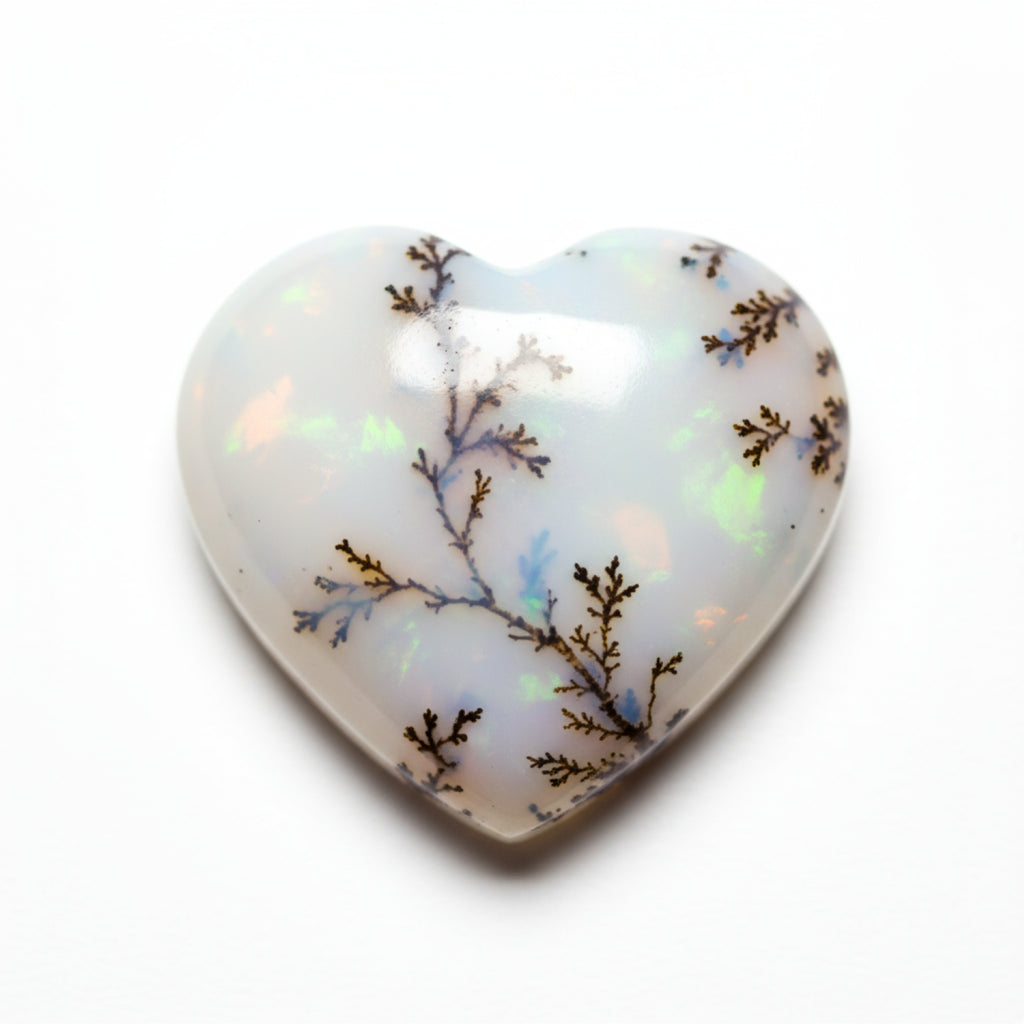 Dendrite Opal 1PC Large 10x10 MM Heart Cabochon White Pure semi Precious Loose Gems