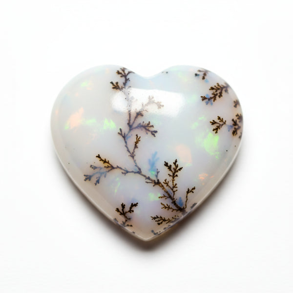 Dendrite Opal 1PC Large 10x10 MM Heart Cabochon White Pure semi Precious Loose Gems