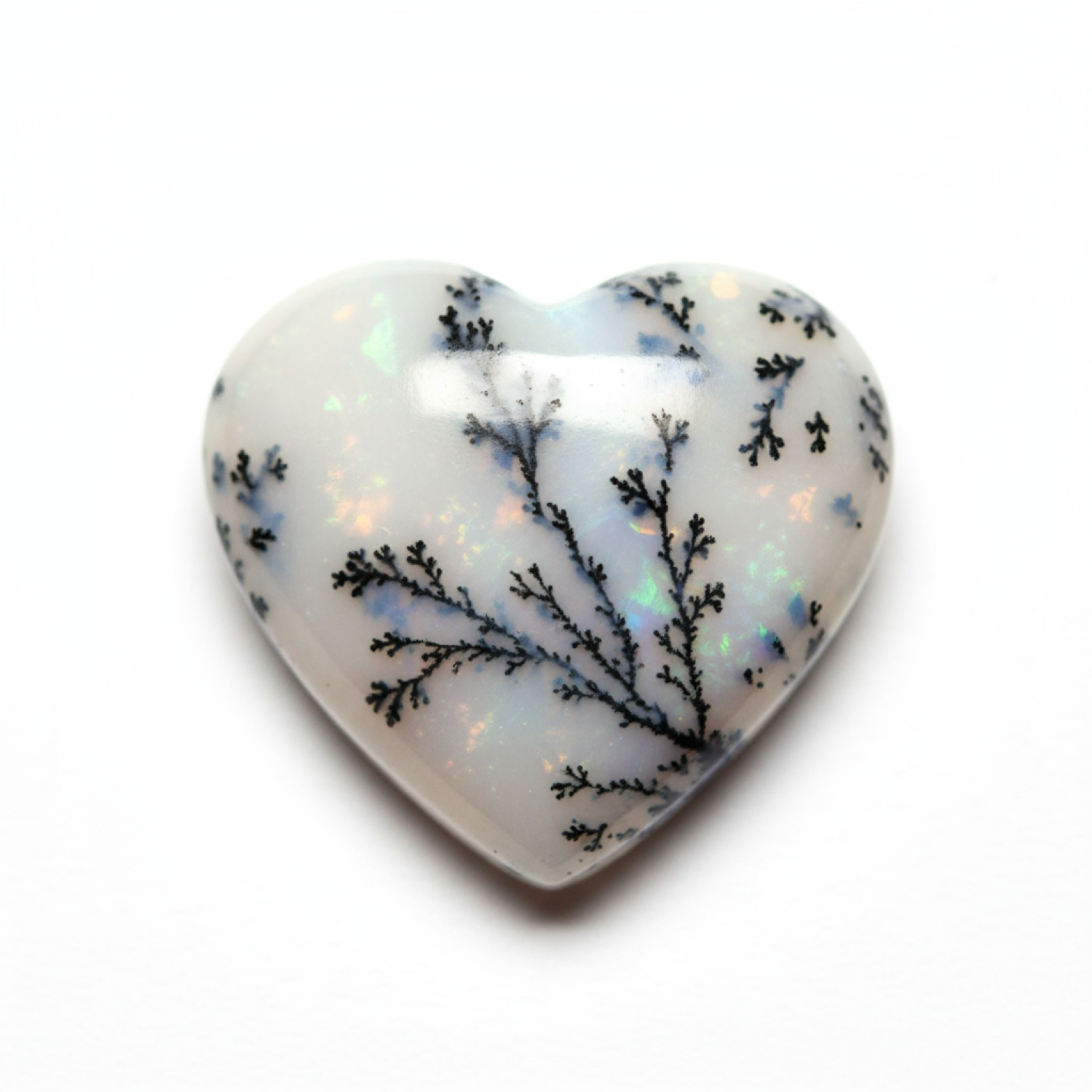 Dendrite Opal 1PC Large 11x11 MM Heart Cabochon White Fiery semi Precious Loose Gemstone Immagine principale del prodotto
