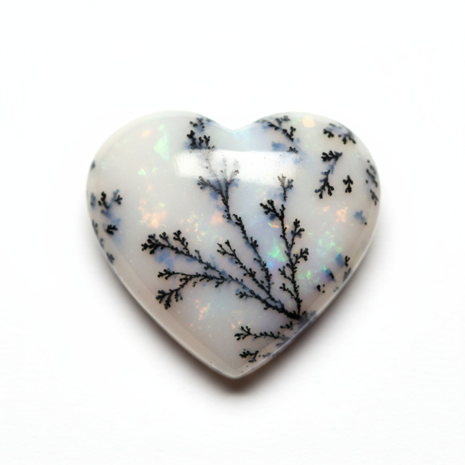 Dendrite Opal 1PC Large 11x11 MM Heart Cabochon White Fiery semi Precious Loose Gemstone