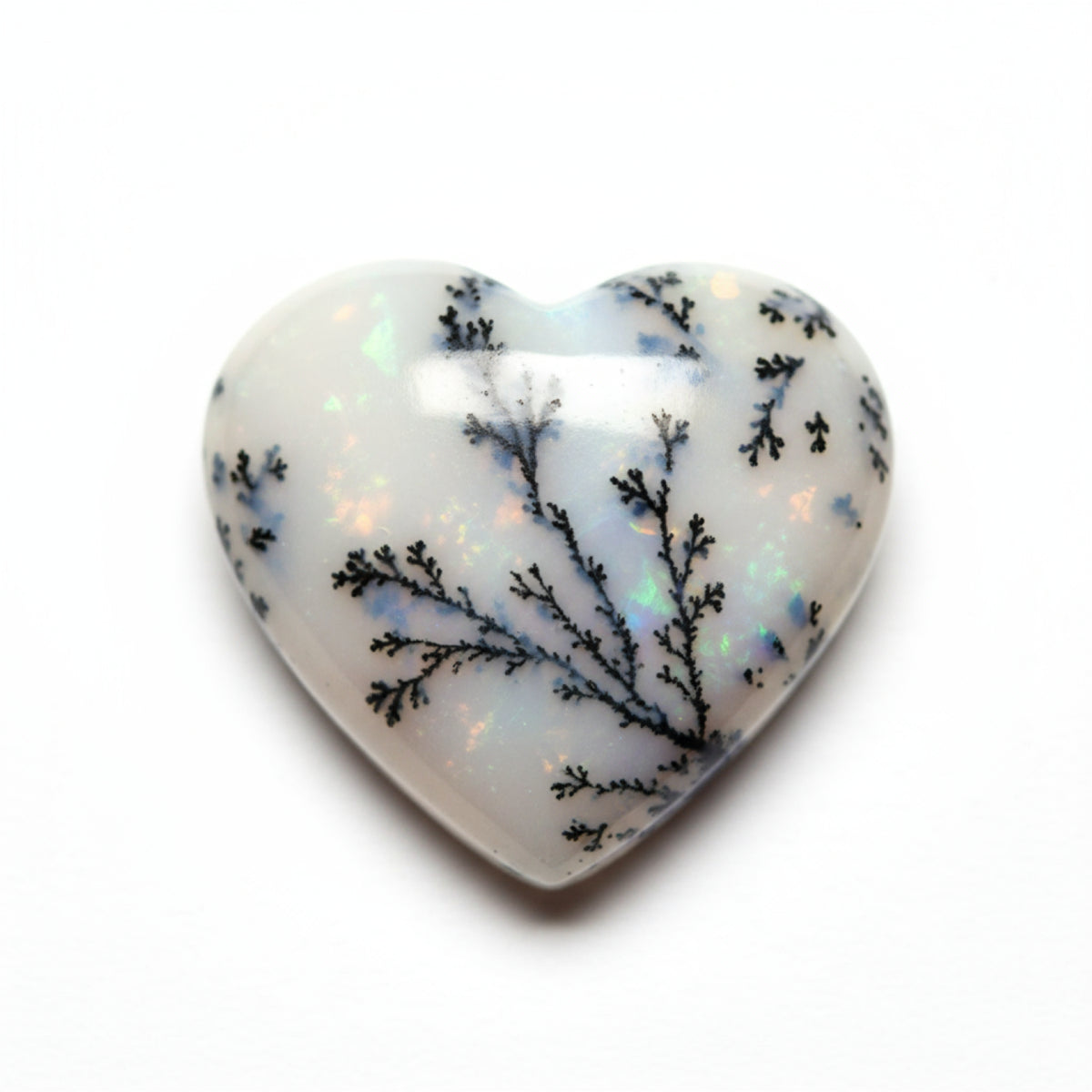 Dendrite Opal 1PC Large 11x11 MM Heart Cabochon White Fiery semi Precious Loose Gemstone