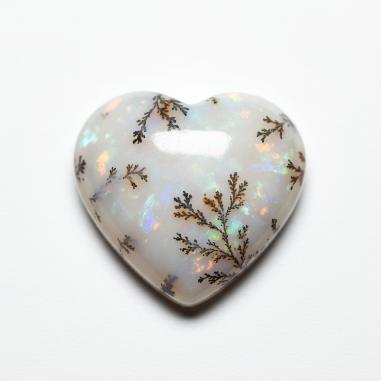 Dendrite Opal 1PC Large 11x11 MM Heart Cabochon White Fiery semi Precious Loose Gemstone Immagine secondaria del prodotto