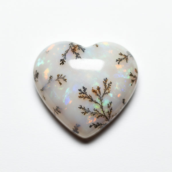 Dendrite Opal 1PC Large 11x11 MM Heart Cabochon White Fiery semi Precious Loose Gemstone