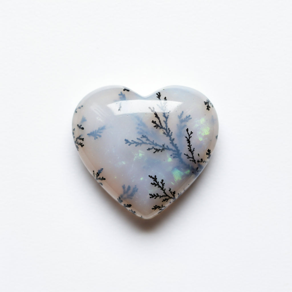 Dendrite Opal 10PC Tiny 4x4 MM Heart Cabochon White Shine semi Precious Loose Gems