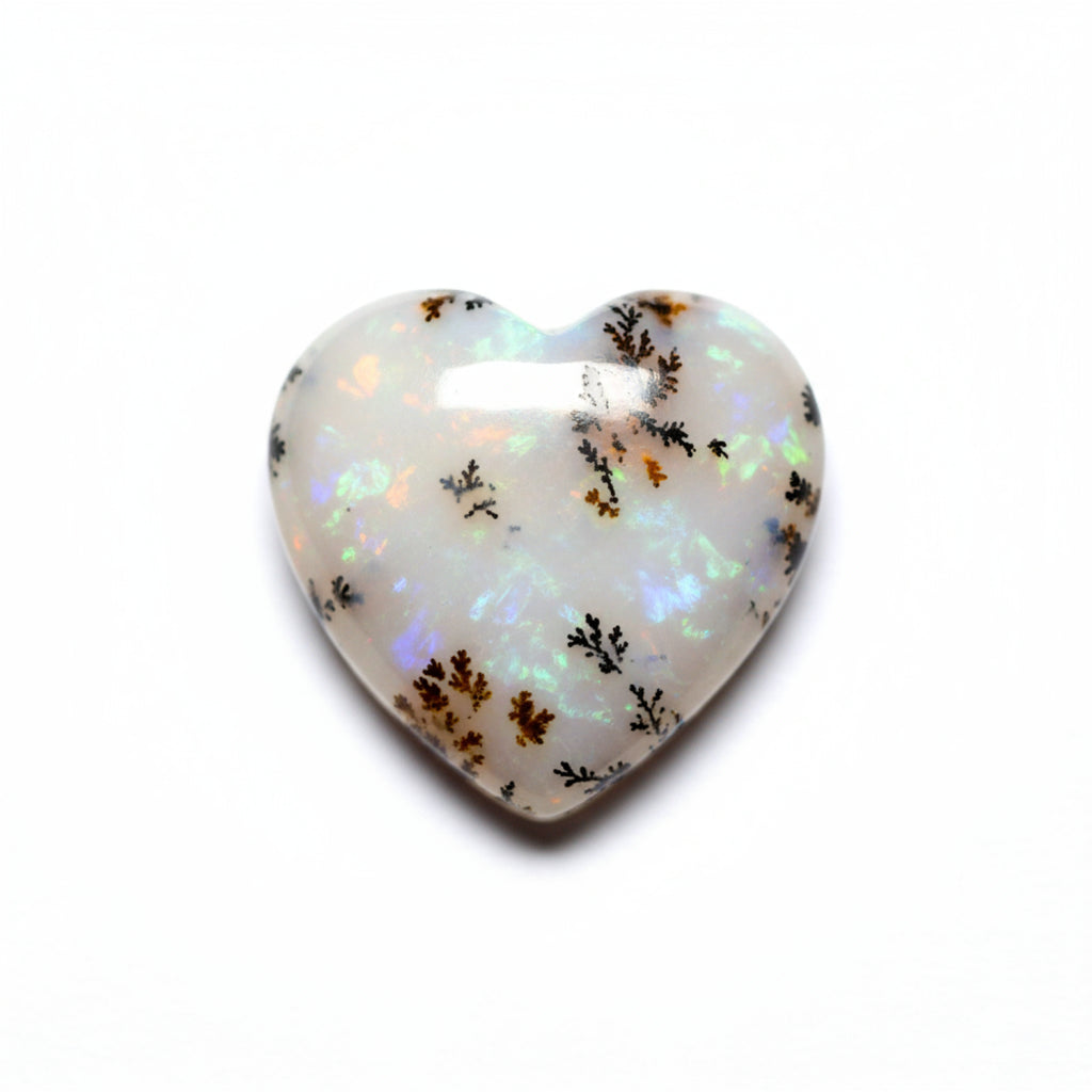 Dendrite Opal 10PC Tiny 5x5 MM Heart Cabochon White Fine semi Precious Loose Gemstone