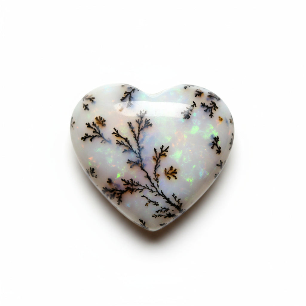 Dendrite Opal 1PC Small 7x7 MM Heart Cabochon White Natural semi Precious Semi Precious Gemstone