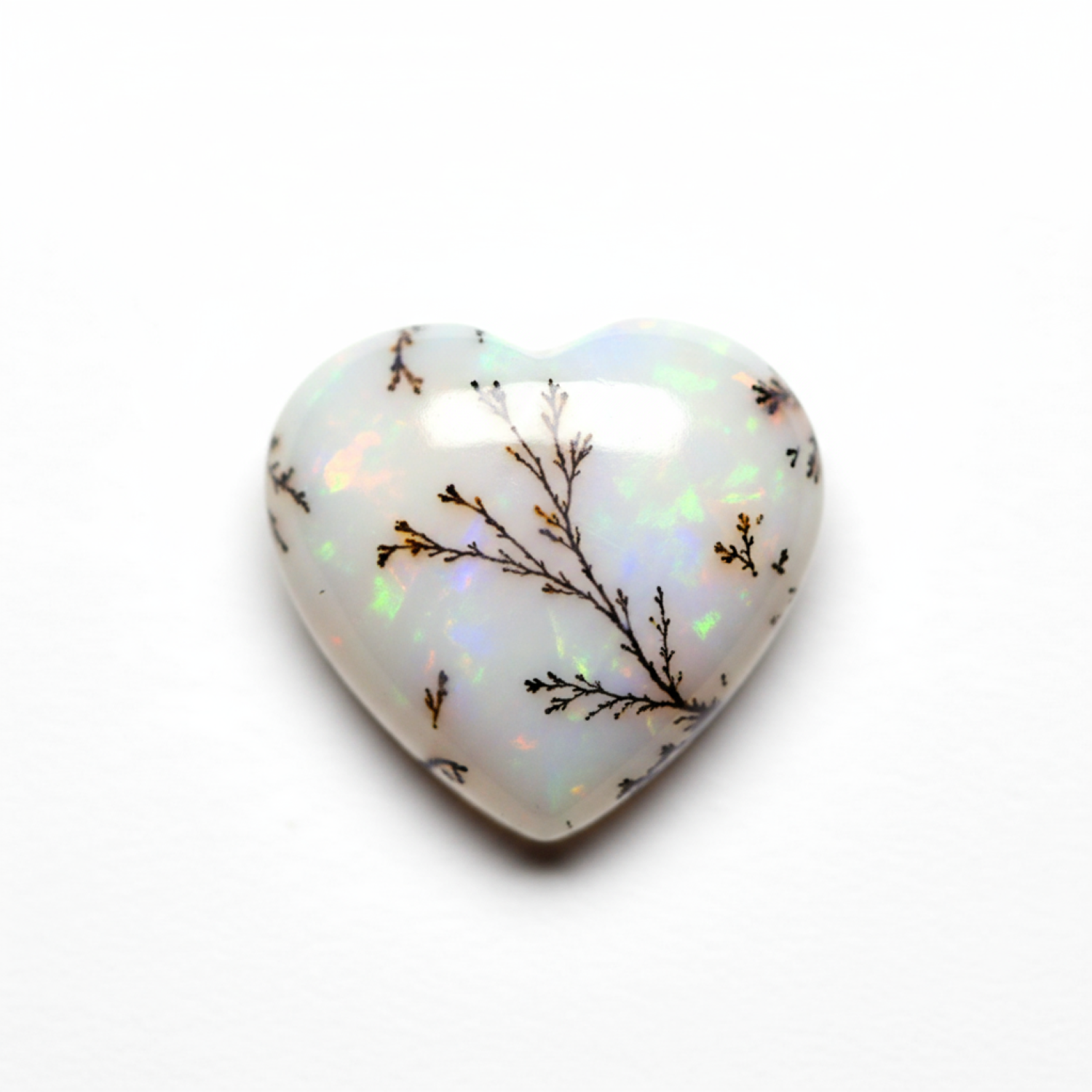 Dendrite Opal 1PC Small 8x8 MM Heart Cabochon White Genuine semi Precious Precious Gemstone Hoofdafbeelding