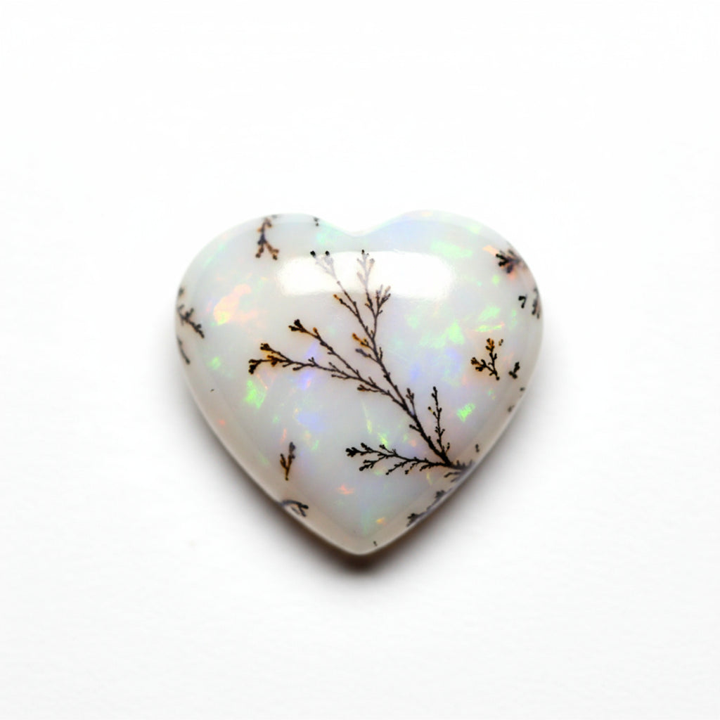 Dendrite Opal 1PC Medium 9x9 MM Heart Cabochon White Superior semi Precious Gems