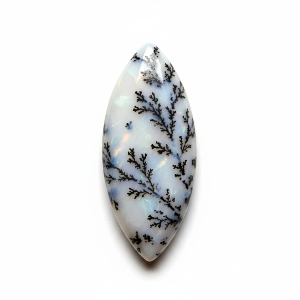 Dendrite Opal 1PC Medium 7x14 MM Marquise  Cabochon White Fiery semi Precious Gems