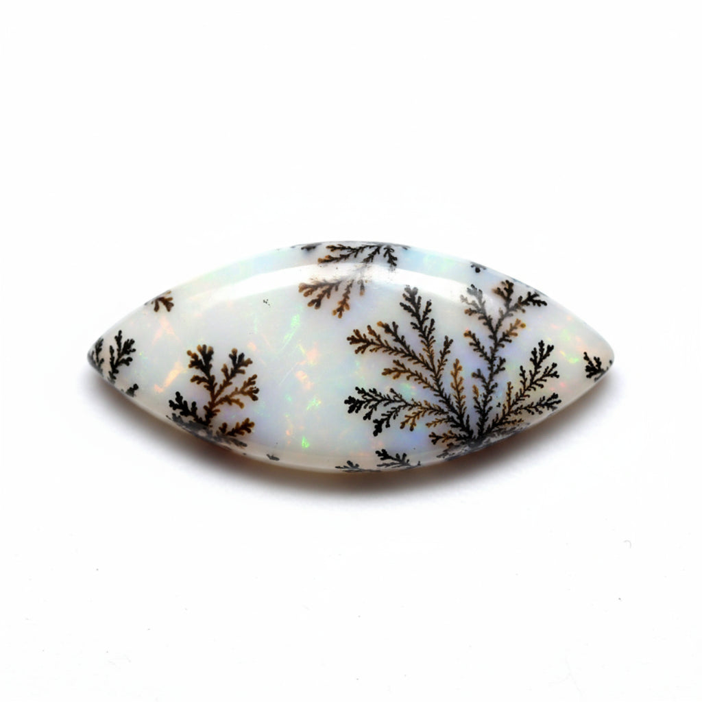 Dendrite Opal 1PC Medium 7x14 MM Marquise  Cabochon White Fiery semi Precious Gems