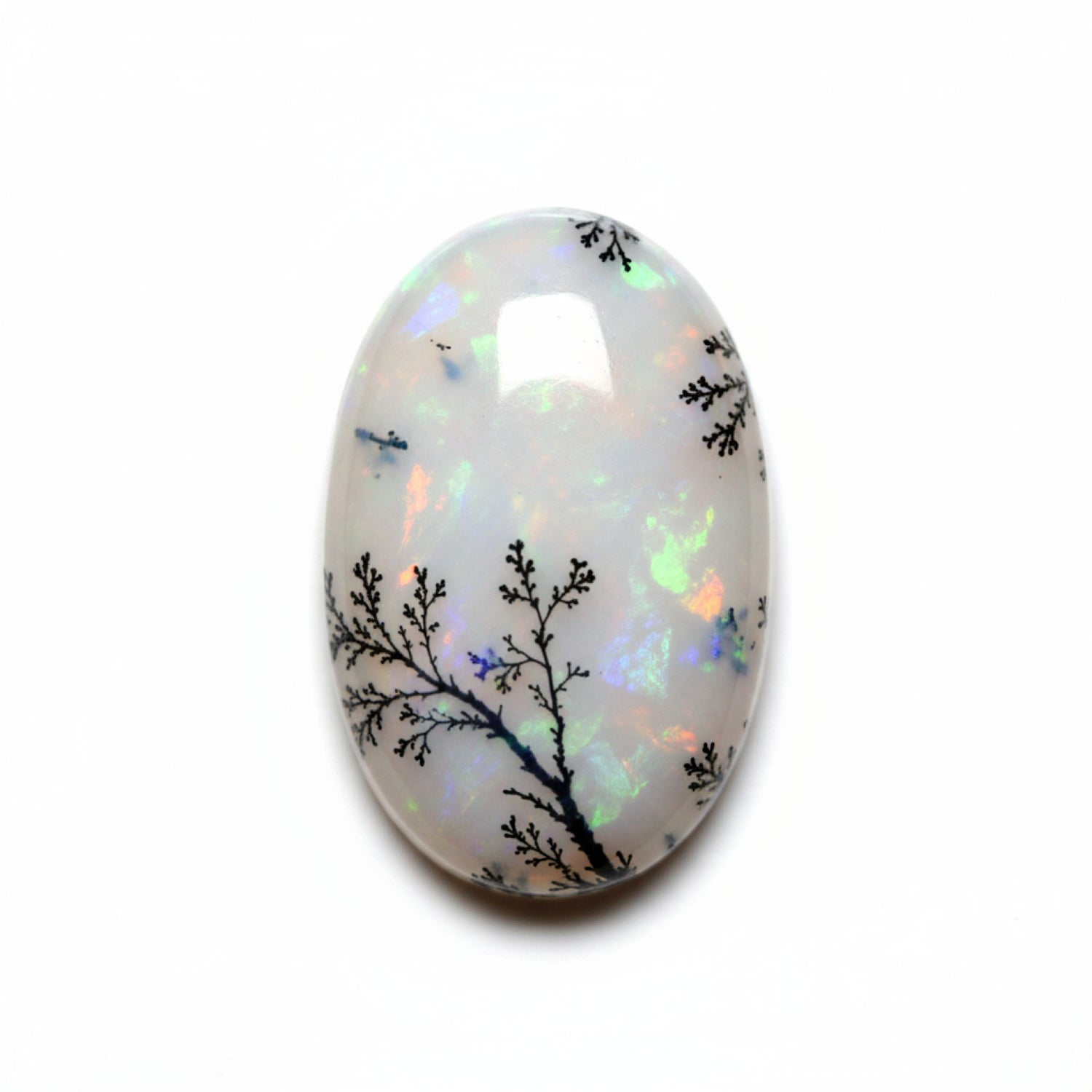 Dendrite Opal 1PC Tiny 5x7 MM Oval Cabochon White Shine semi Precious Loose Gemstones