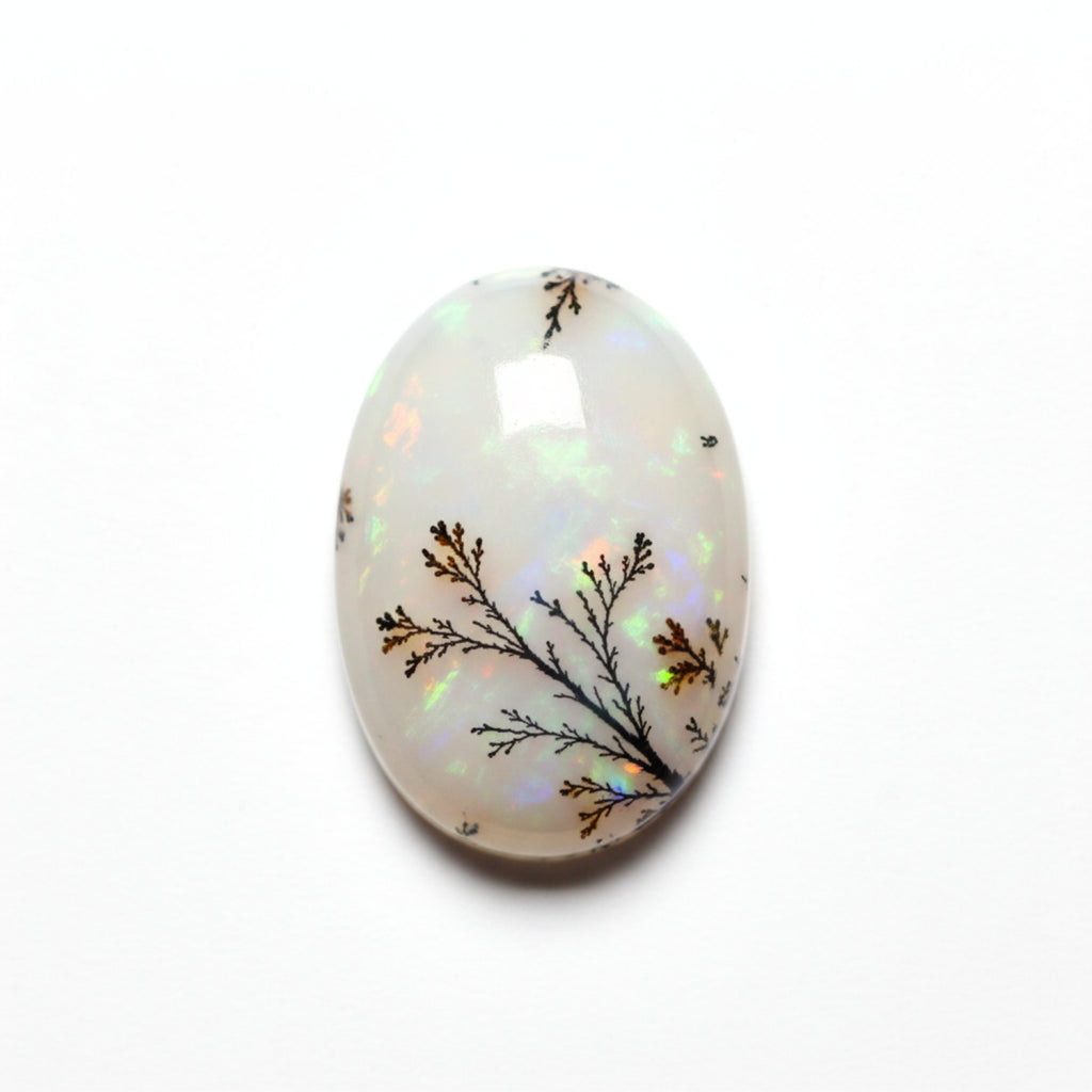 Dendrite Opal 1PC Small 7x9 MM Oval Cabochon White Natural semi Precious Gems