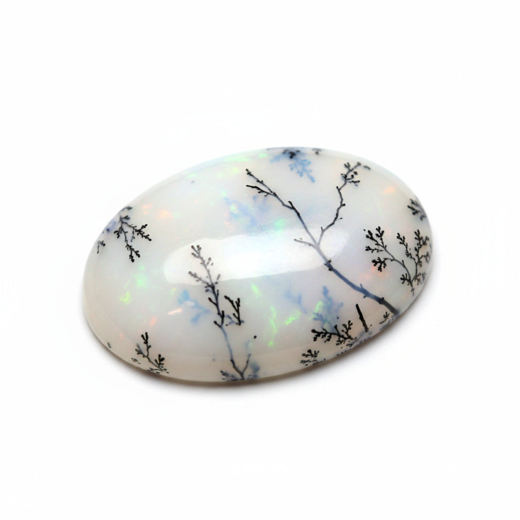 Dendrite Opal 1PC Small 7x9 MM Oval Cabochon White Natural semi Precious Gems