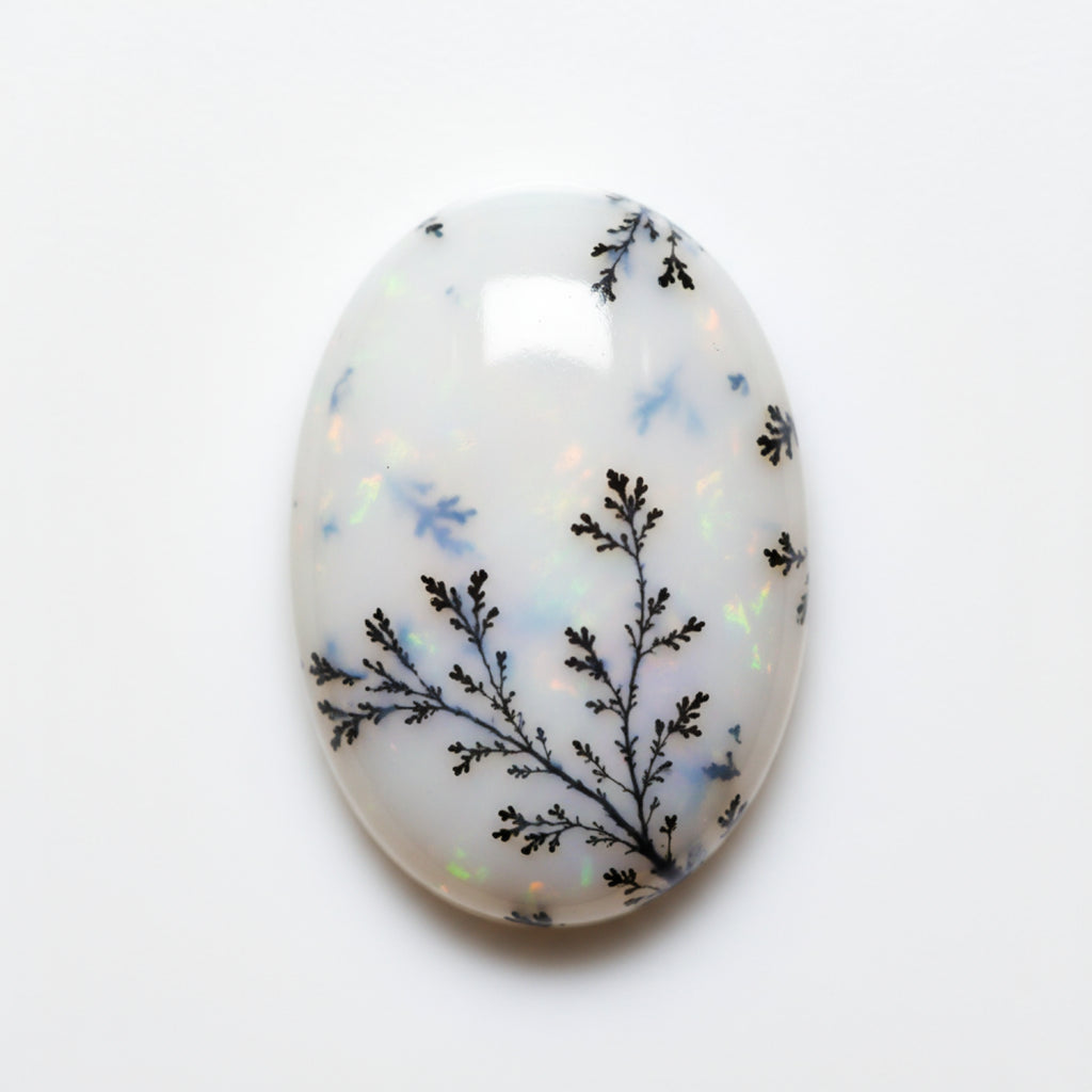 Dendrite Opal 1PC Medium 8x10 MM Oval Cabochon White Superior semi Precious Loose Gemstone
