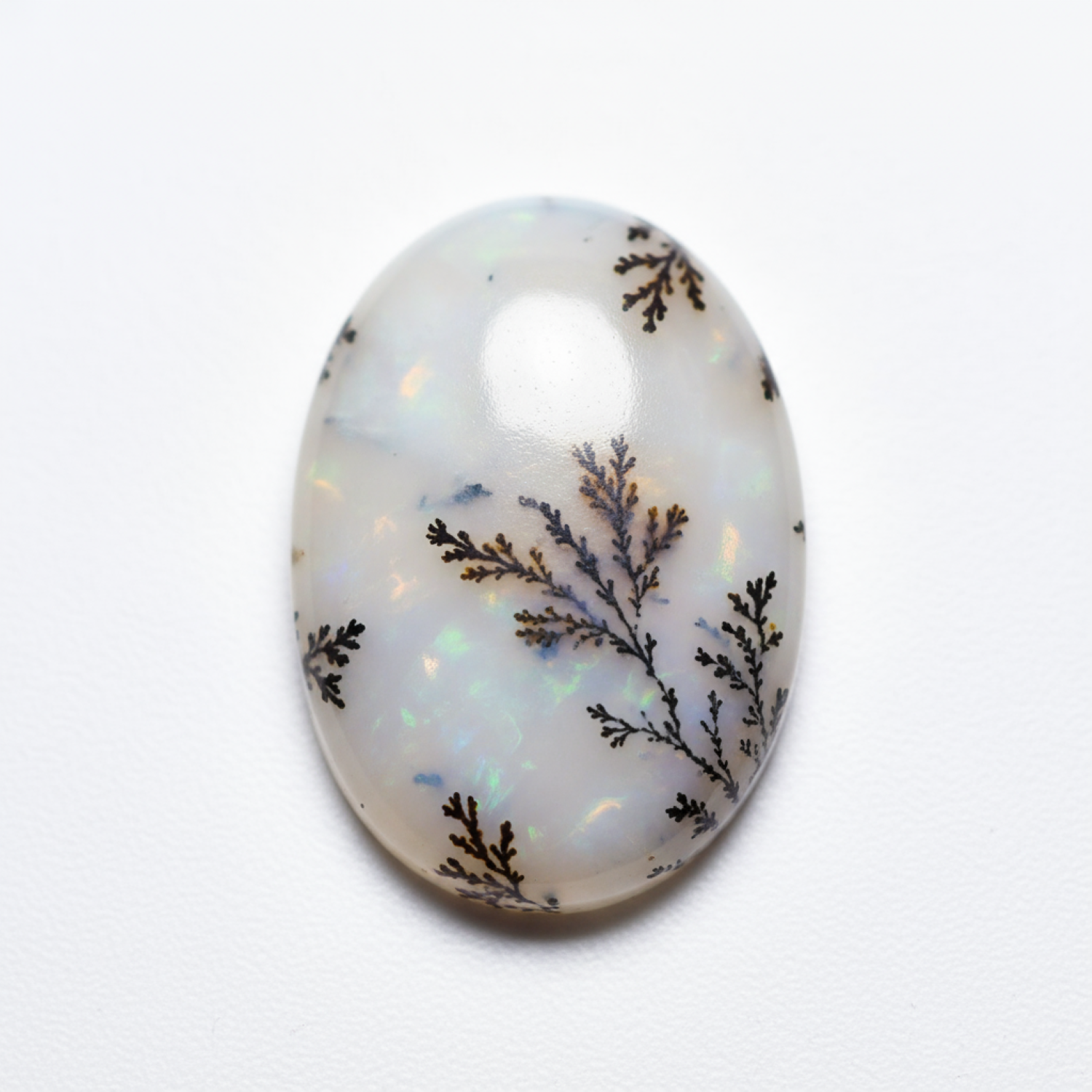 Dendritenopal, 1 Stück, groß, 8 x 12 mm, ovaler Cabochon, weiß, feurig, Halbedelstein Hauptbild